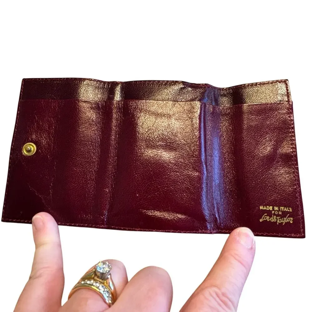 Vintage burgundy red leather coin purse wallet Lord & Taylor Made in Italy